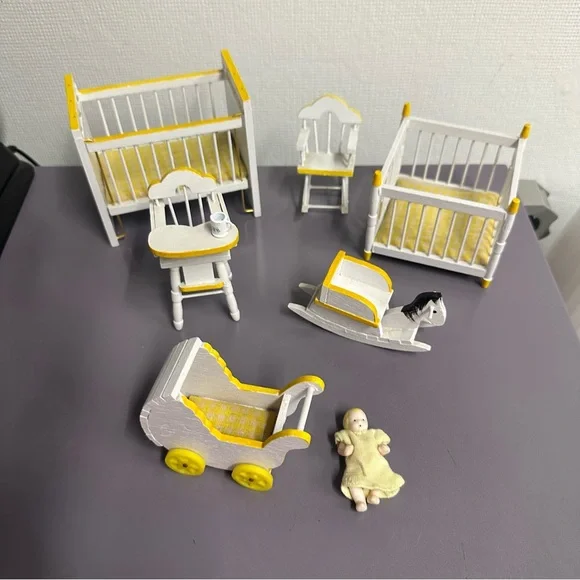 Yellow and White Dollhouse Nursery Furniture Set - Picture 1 of 14